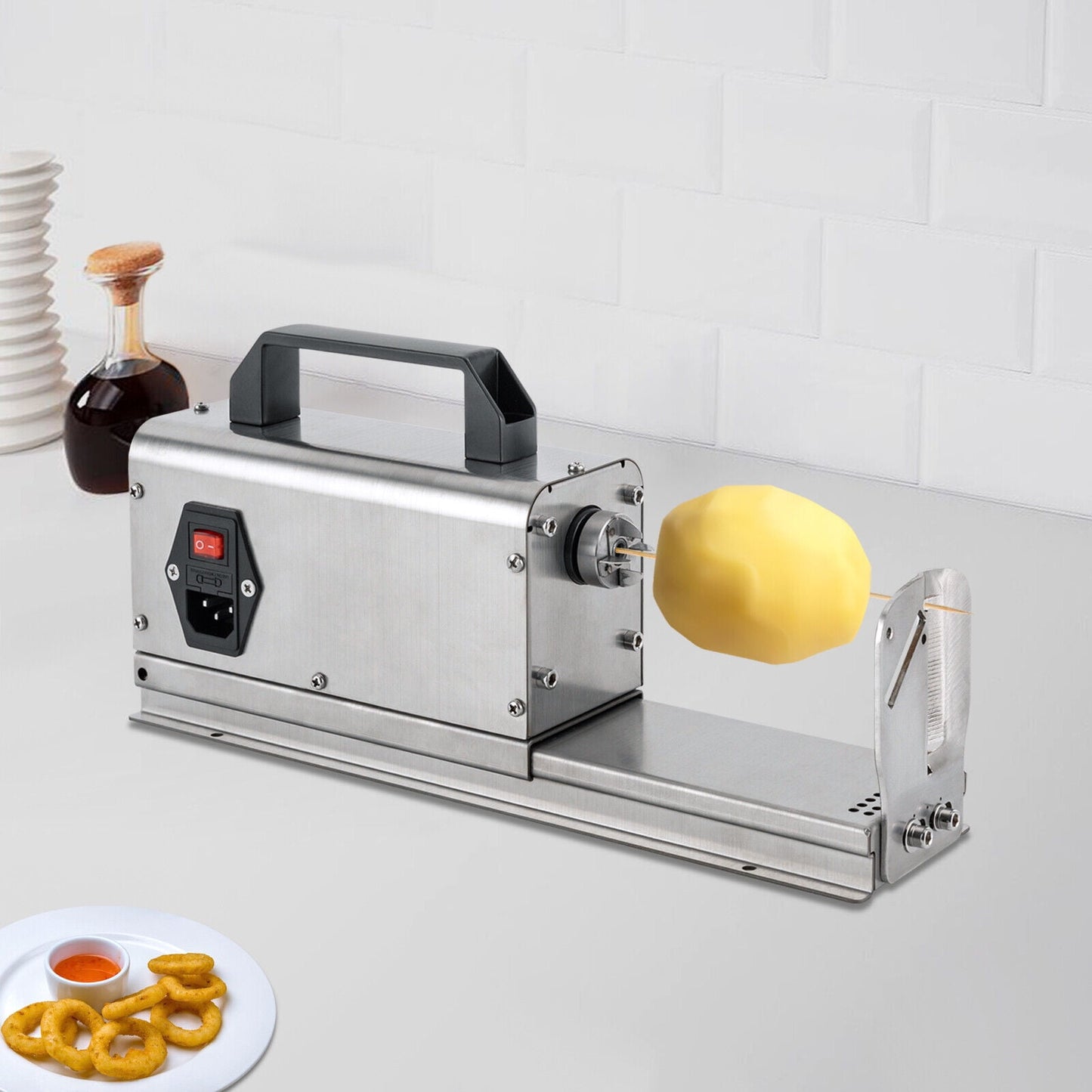 Miumaeov 3 in 1 Electric Twisted Spiral Potato Cutter Auto French Fry Twisted Potato Tower with 4.9ft Cord 110V
