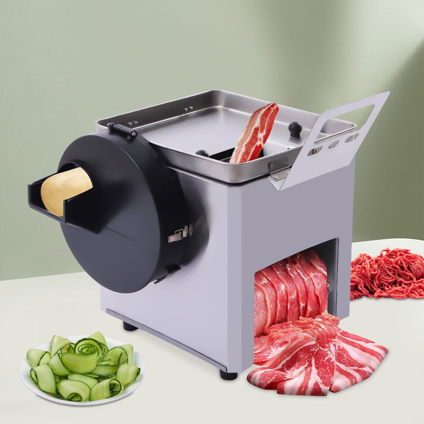 Miumaeov 850W Stainless Steel Meat Cutting Machine Desktop Electric Meat Slicing Shredding Cutting Machine Vegetable Slicer Food Strips Cubes Cutting Machine