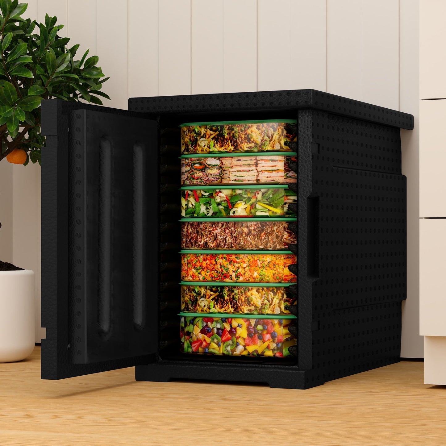 ModFusion 95 Qt Havy – Duty Insulated Food Pan Carrier, 4-6 Hours Warmth, 3-5 Hours Cold Insulation, 4 Removable Swivel Casters