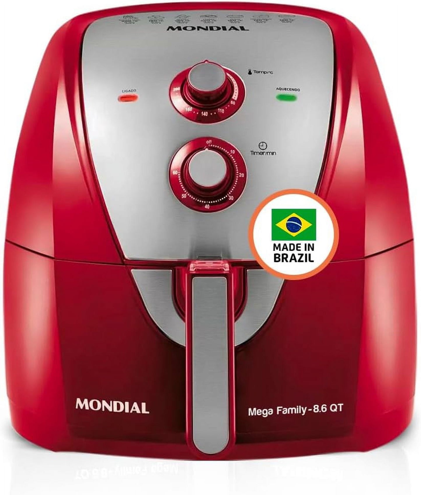 Mondial Air Fryer - 8.6 Quart Extra-Large Air Fryer, 1800 Watts - Quick Heat Circulation Technology, Low Fat Cooking Less Calories - Removable Squared Basket, Easy Usage Auto Shut Off - Red