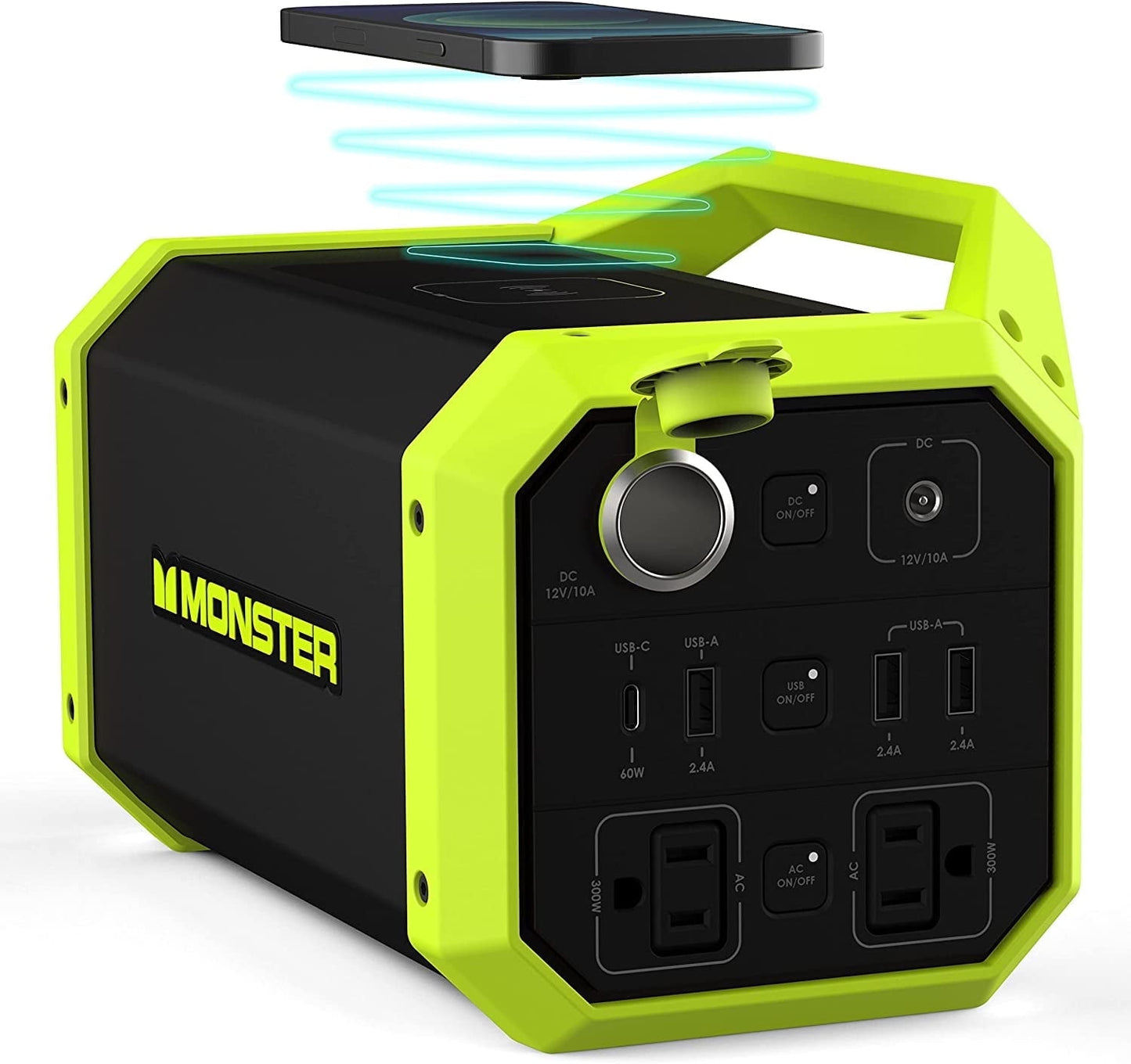 Monster Power Grid Portable Power Station, 296Wh, Charges 9 Devices, Rechargeable Generator for Camping & Backup Power
