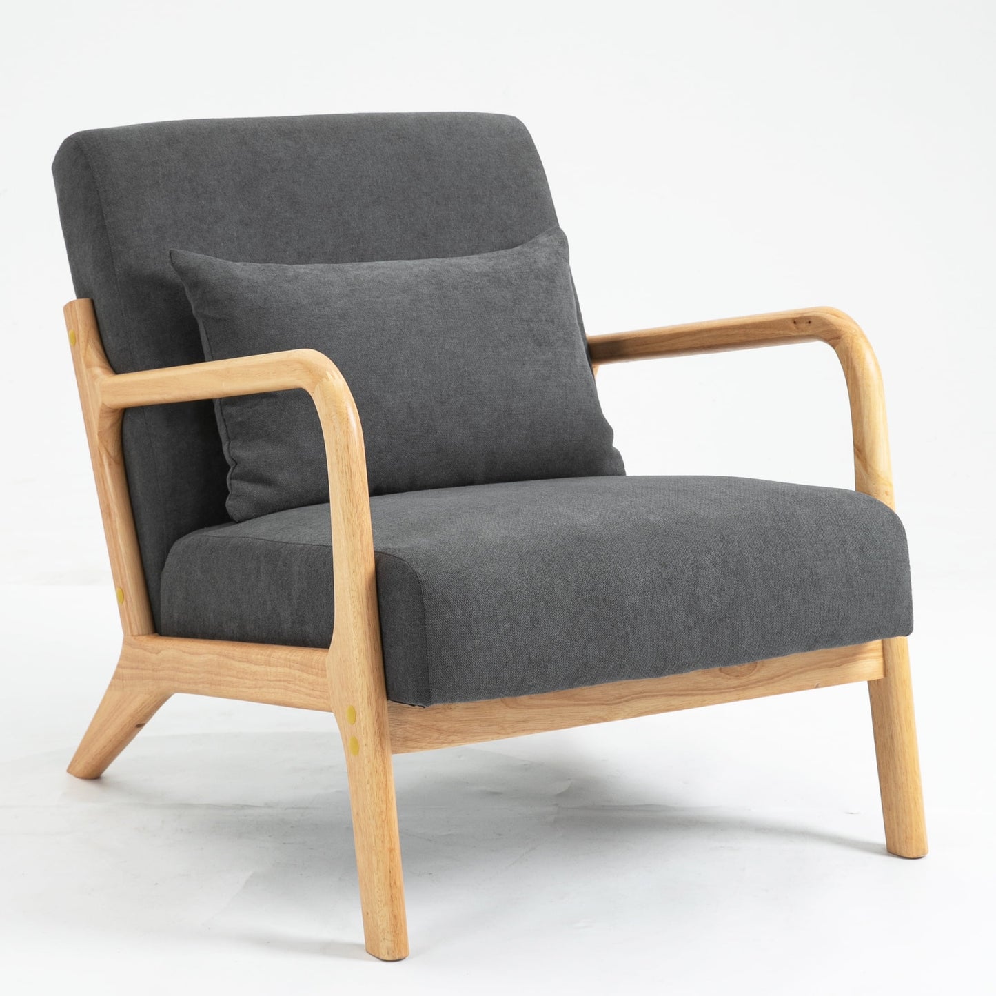 PORKISS Modern Arm Chair Velvet Fabric Upholstered Comfy Reading Accent Chair with Solid Wood Frame and Pillow, Armchair Comfort Club Chair Lounge Chair for Living Room Bedroom Sunroom, Grey