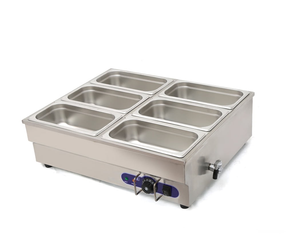 PreAsion 6-Pot Bain-Marie Buffet Food Warmer 6INCH Deep Pan Double Row Countertop Steam Table