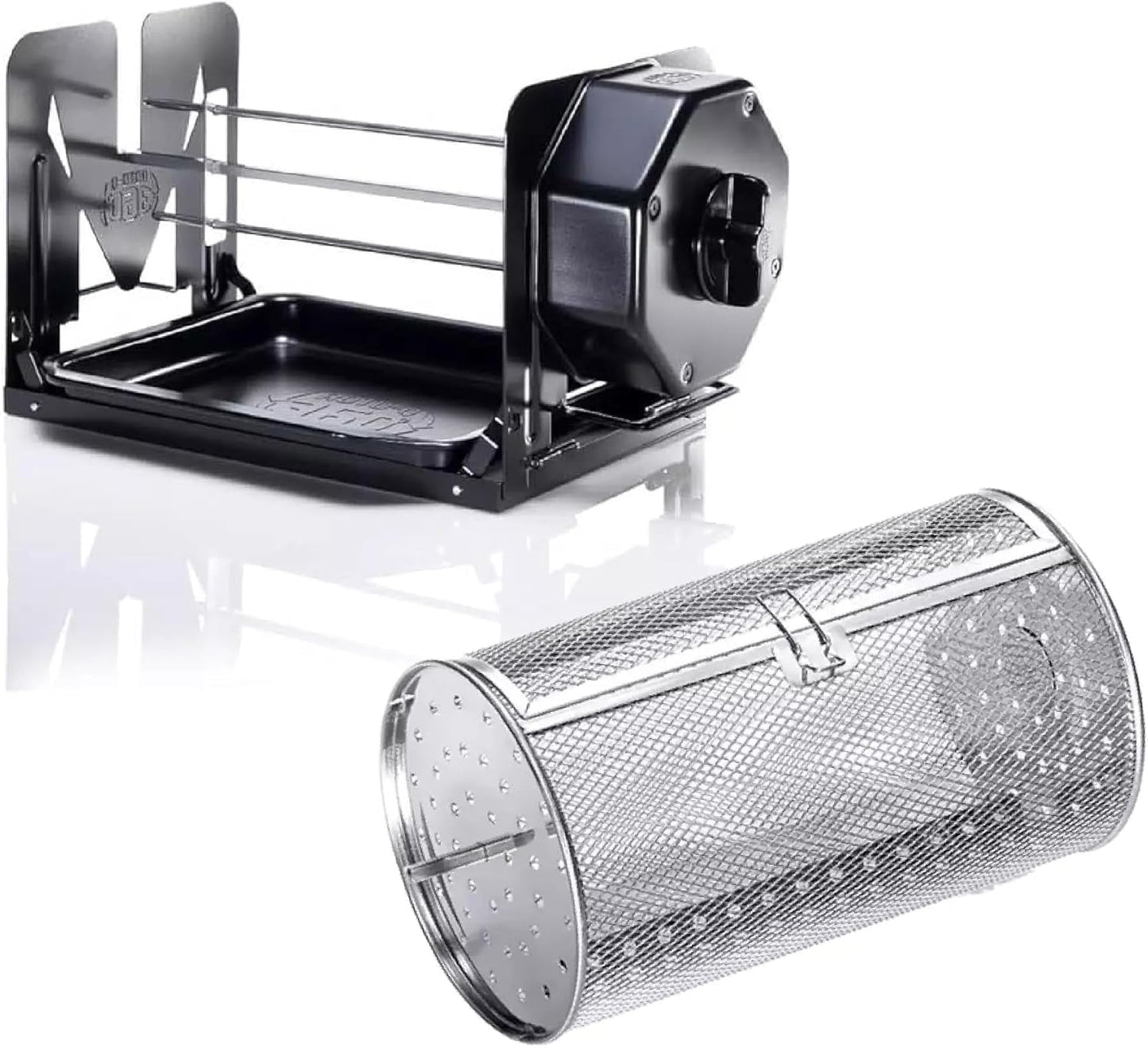 ROTO-Q 360 Cordless Rotisserie Kit w/Tumble Basket - Stainless Steel, Non-Electric - For Grills, Ovens, Smokers - Gas/Charcoal BBQ, Kamado Joe, Green Egg, Kettle - Indoor/Outdoor Use