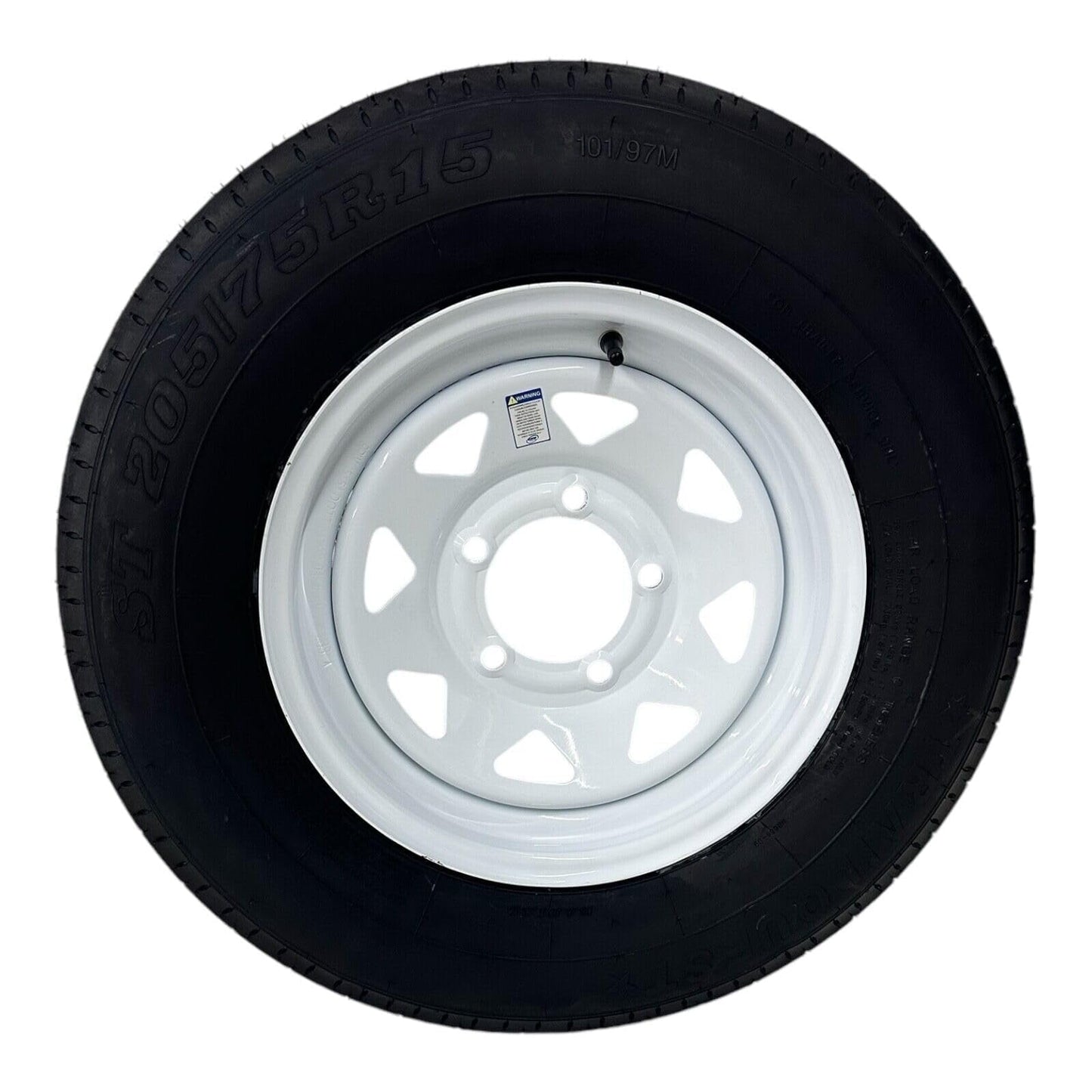 Radial Trailer Tire on Rim ST205/75R15 TRAILQUEST LRC 6 Ply on 5 Lug White Spoke Wheel 5"x 5.5" Bolt Pattern