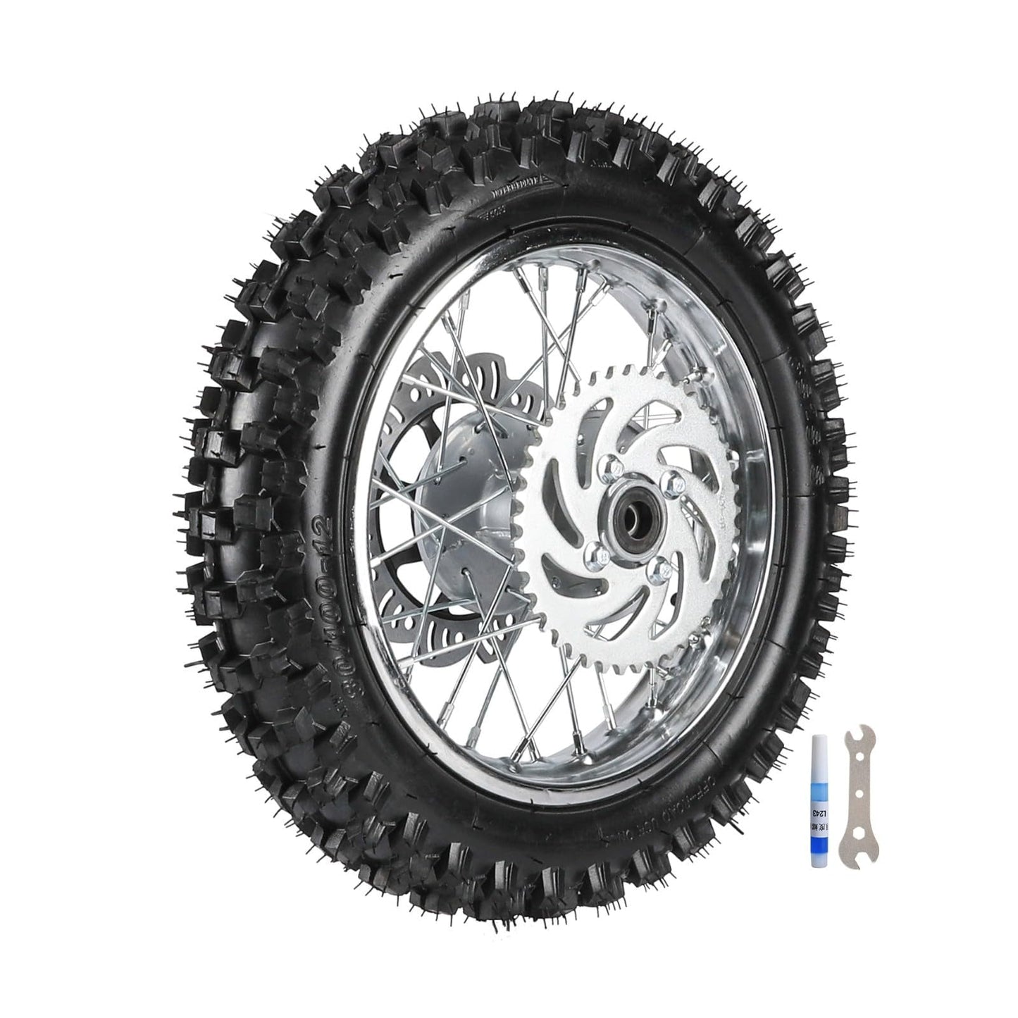 Rear Wheel Tire Rim 80/100-12 Wheel Tire and Rim Inner Tube 18.5x12 Inch Rear Tire Disc Brake Rim Assembly for Dirt Bike Pit Bike Monkey Trail