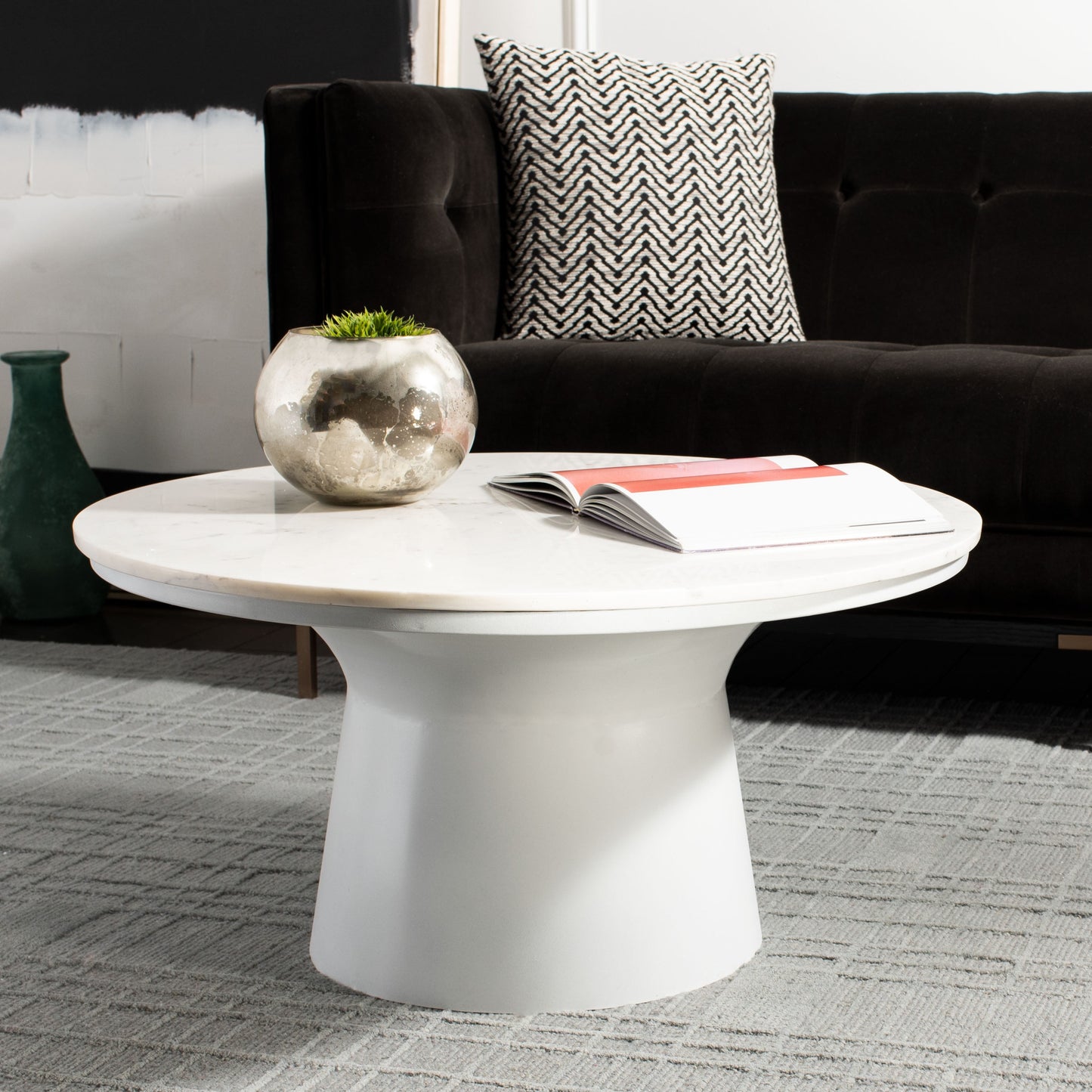 SAFAVIEH Mila Modern Round Pedestal Coffee Table, White Marble