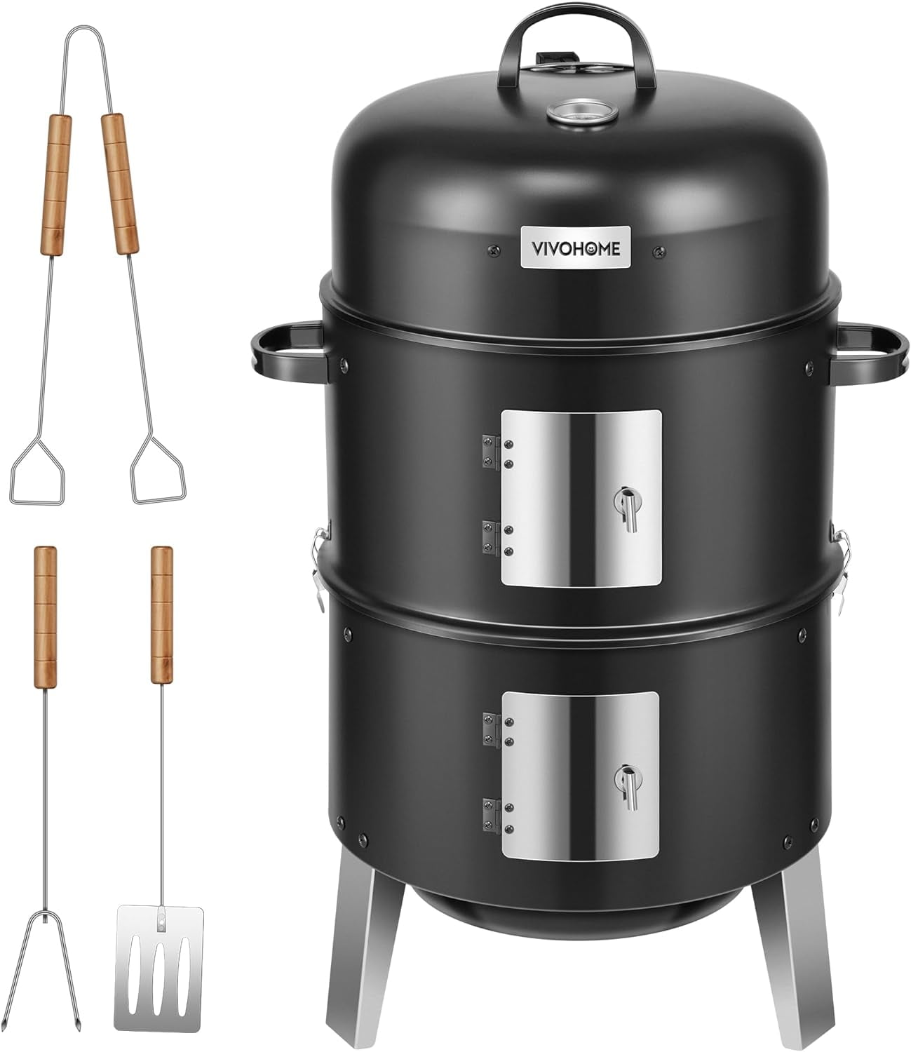 SPECSTAR 3-in-1 Vertical Charcoal Smoker, BBQ Smoker Grill with Built-in Thermometer, Air Vent, and 2 Access Doors, Idea for Parties, Backyard, Barbecues