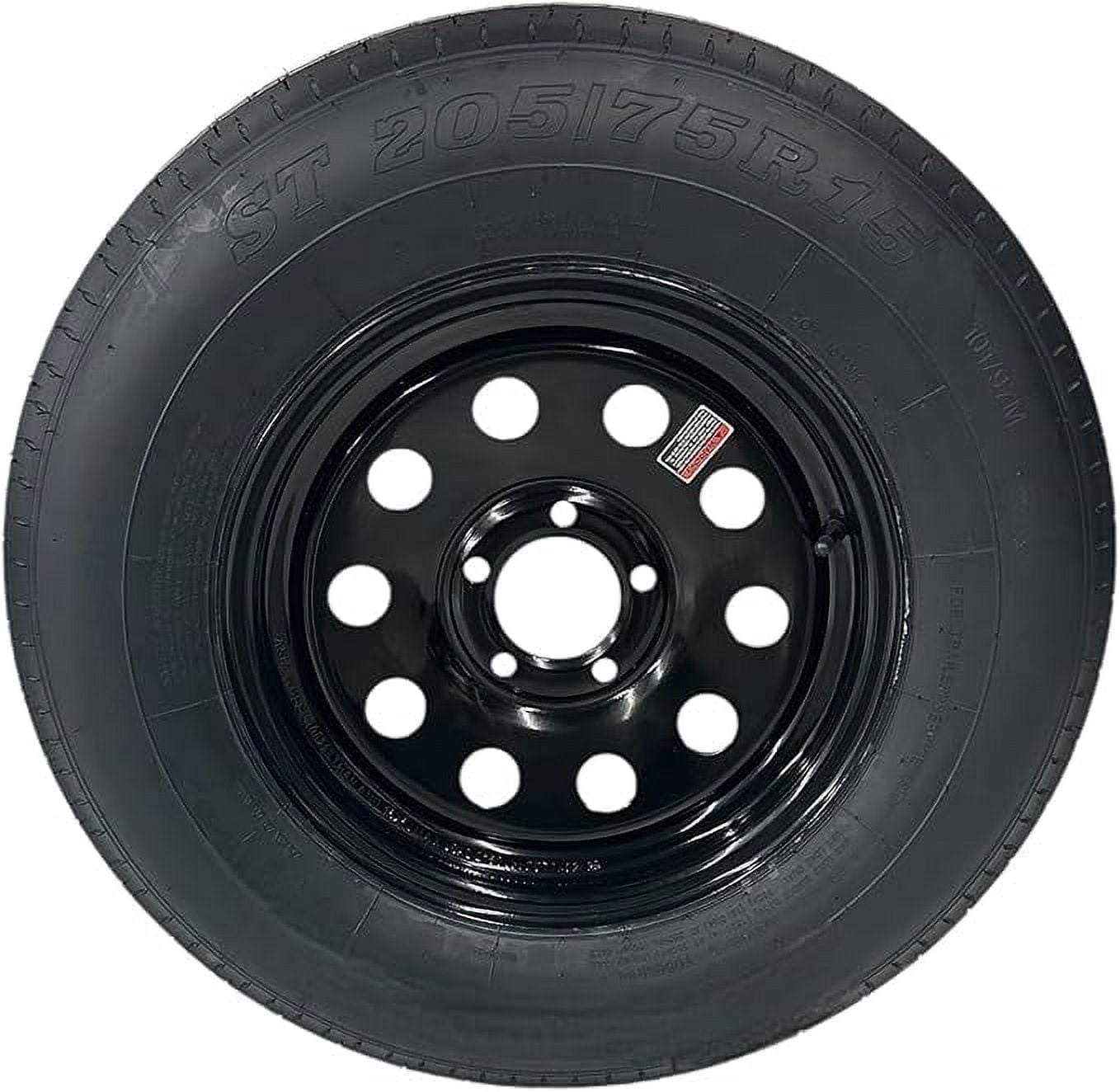 Trailquest ST205/75R15 Radial Trailer Tire, Load Range C 6 Ply 5 Lug Black Modular style rim 5X4.5" Bolt Pattern. REPLACES F78 OR D15 - INCLUDES WARRANTY