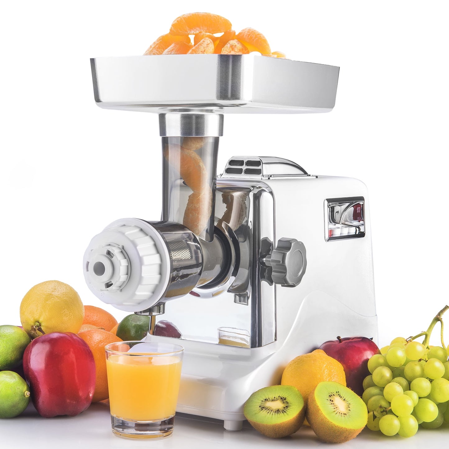 STX Megaforce 3000 Powerful Air Cooled 7-In-1 Electric Meat Grinder w/Foot Pedal • Cold Press Juicer • Sausage Stuffer • Kubbe Kit • Burger/Slider Maker • Meat Claws • 3 Blades • 4 Grinding Plates