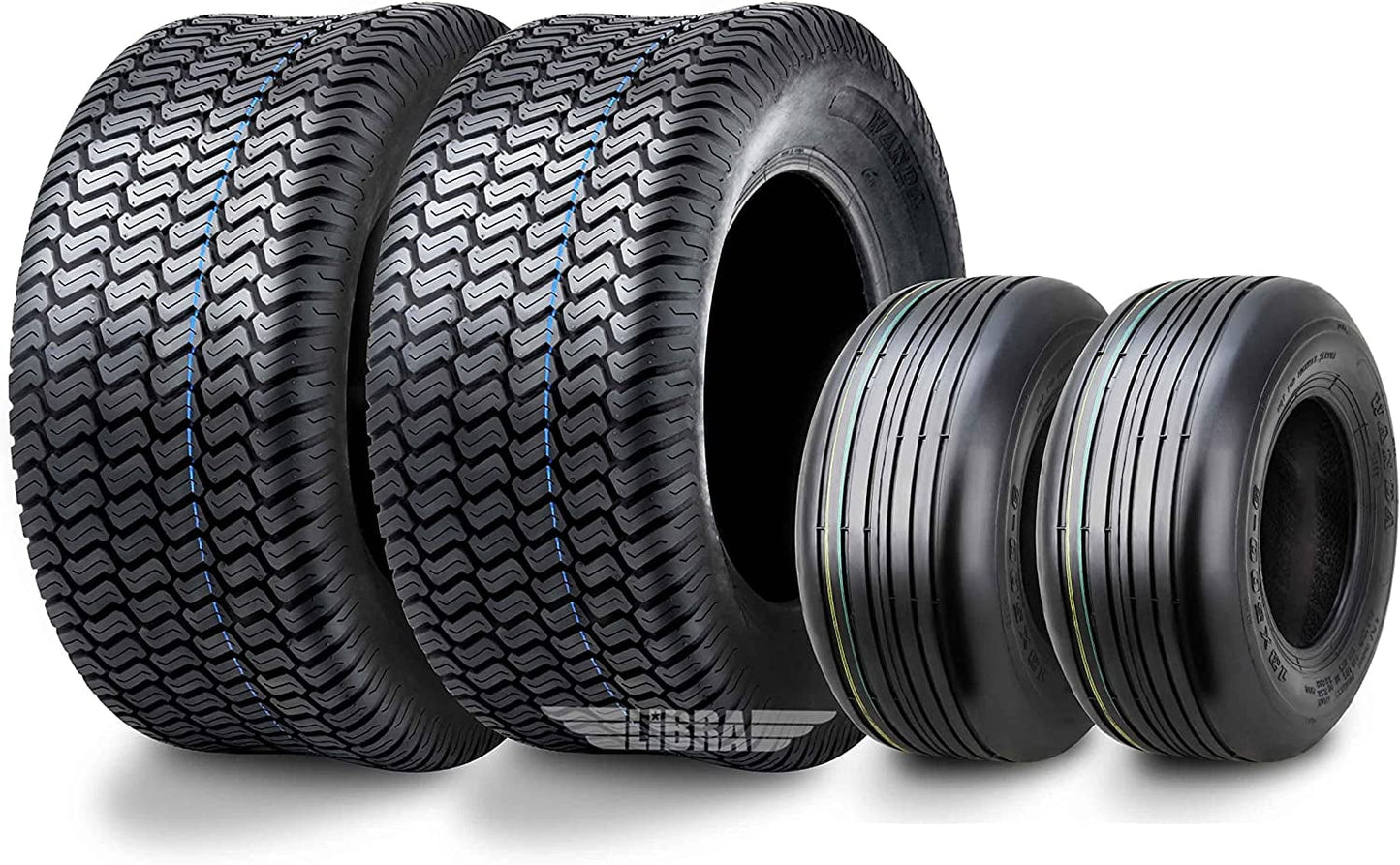 Set 4 WANDA Zero-Turn Lawn Mower Turf Tires 13x5-6 Front & 18X7.5-8 Rear /4PR -13080/13027