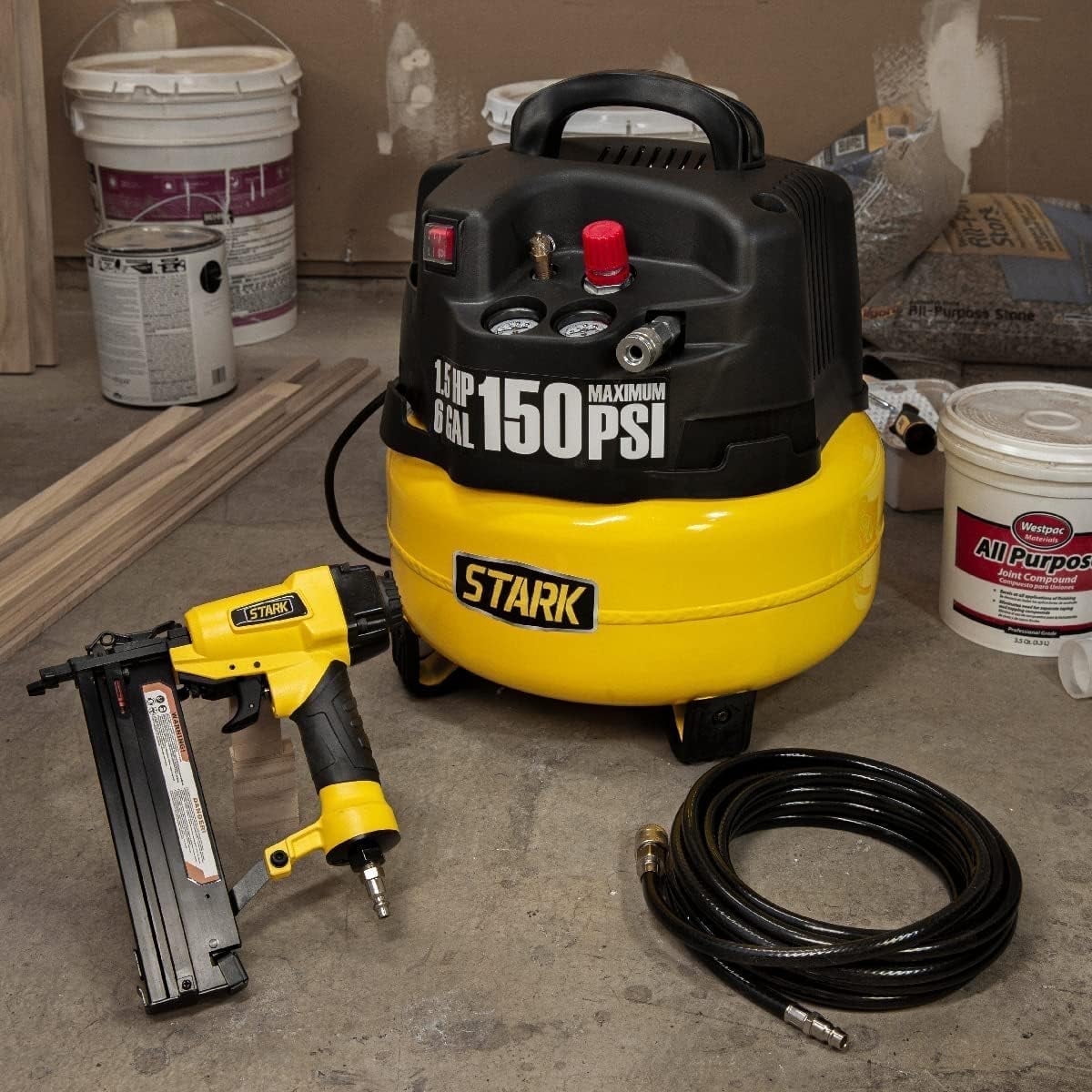 Stark USA 18 Gauge Brad Nailer & 6 Gallon Oil-Free Pancake Air Compressor Combo Kit