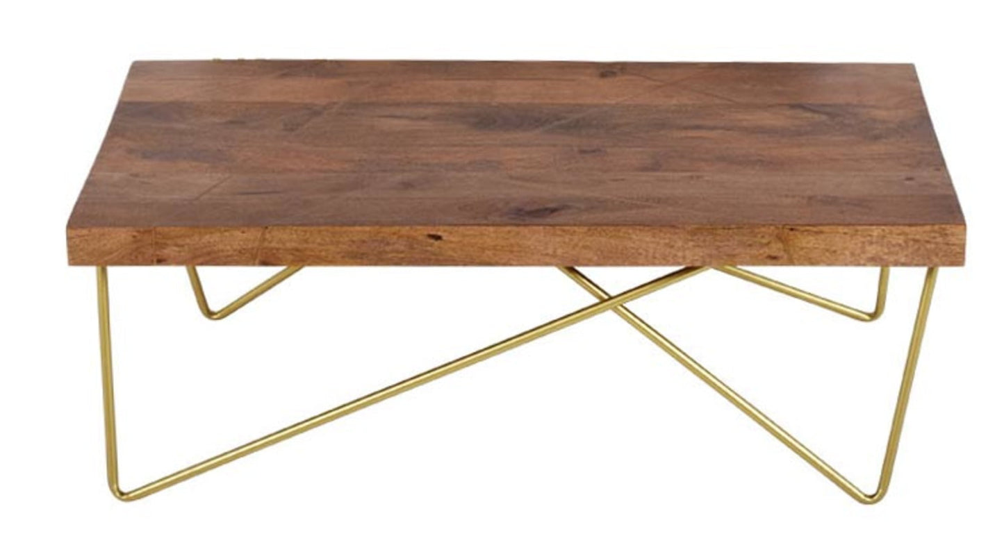 Steve Silver Walter Coffee Table in Warm Brown Pine and Brass