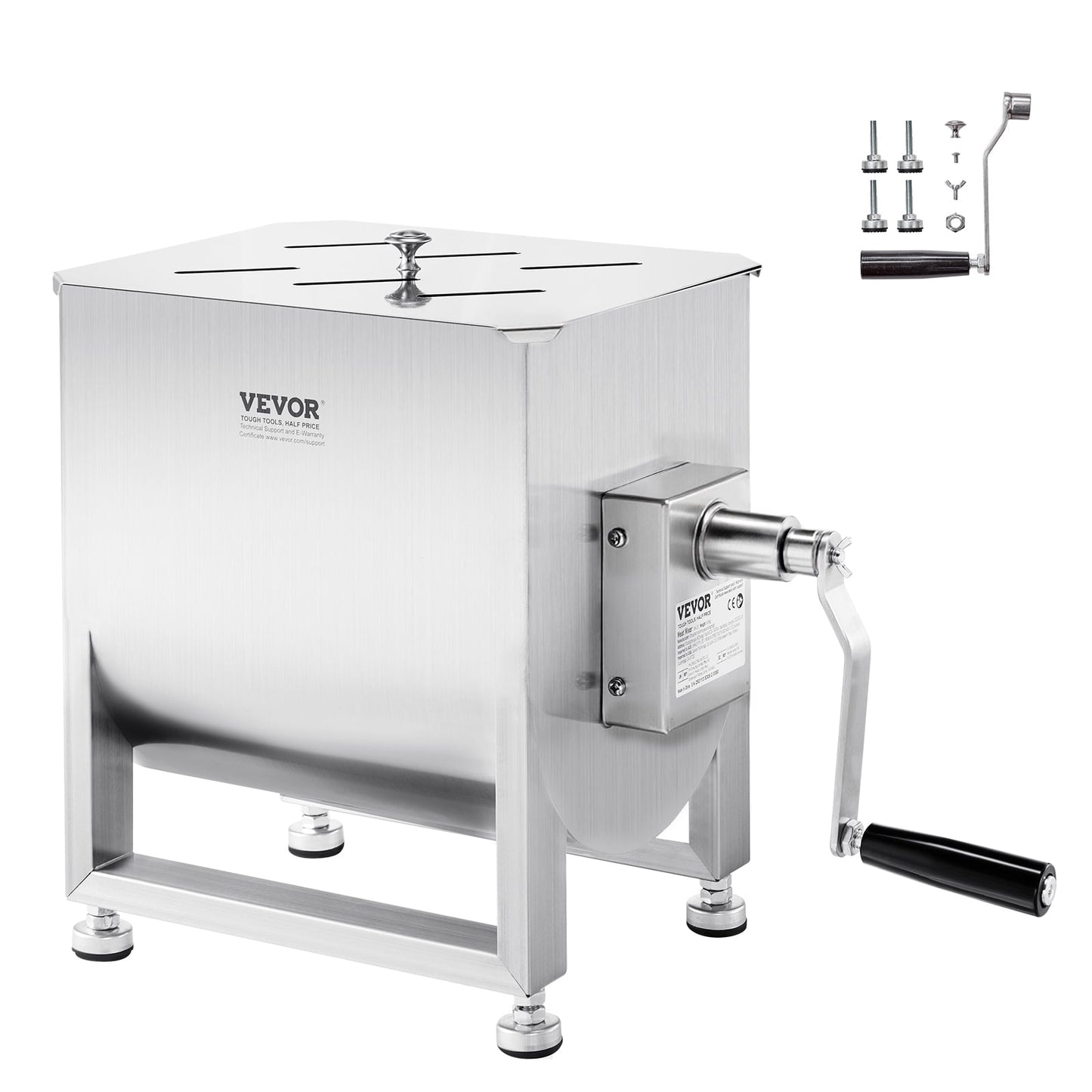 VEVOR Manual Meat Mixer, 120L Fixed Tank Meat Processing Equipment(Mixing Max 120LBS for Meat), Stainless Steel Meat Mixer, Sausage Mixer Machine with Lid Handle Gear Reducer, Ground Beef Hand Mixer