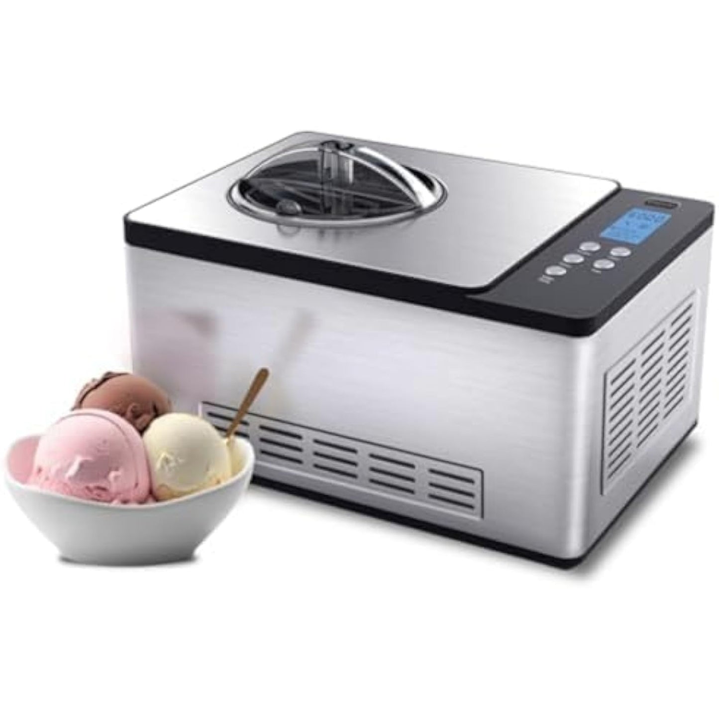 Whynter Ice Cream Maker Machine Automatic 2.1 Qt. with Built-In Compressor, LCD Digital Display & Timer, No Pre-Freezing, ICM-200LS, Stainless Steel