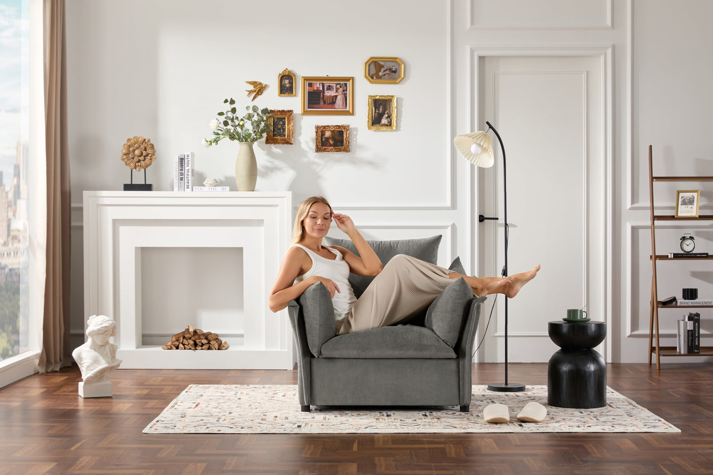 Zorvath Modern Chenille Upholstered Lounge Accent Armchair with High Backrest, Detachable Cushions, Dark Grey