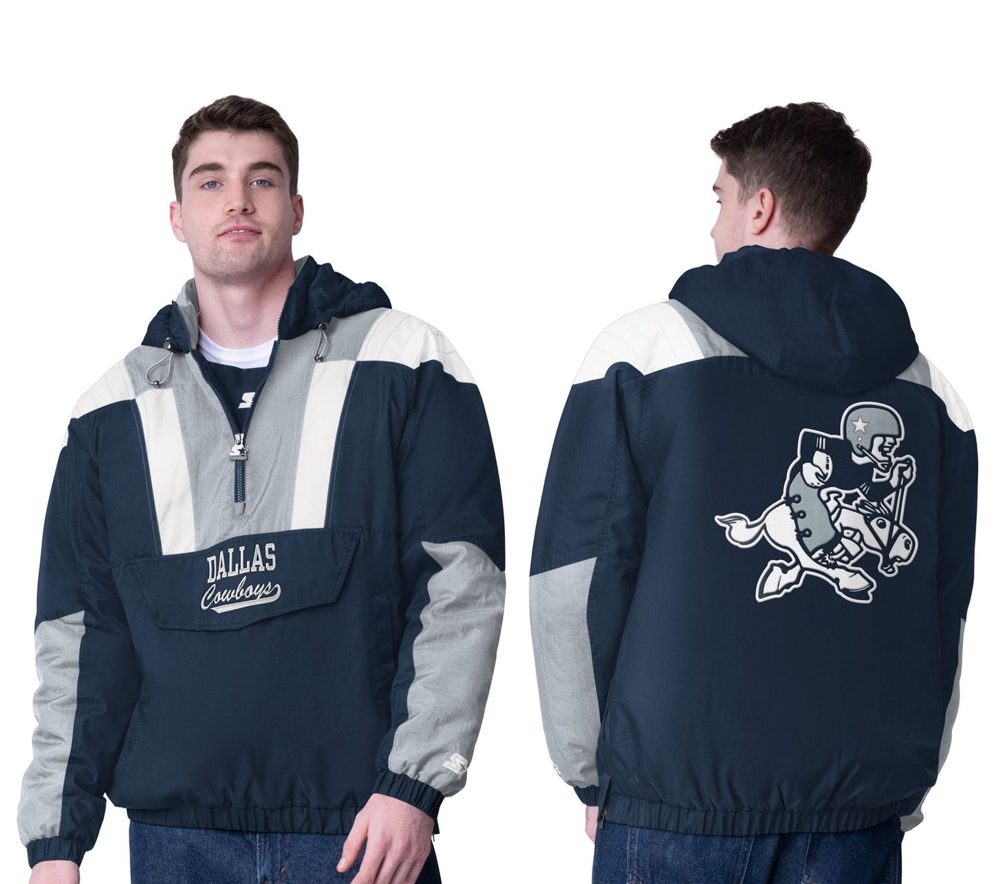NFL Dallas Starter Men's Crinkle Half Zip Retro Pullover Jacket