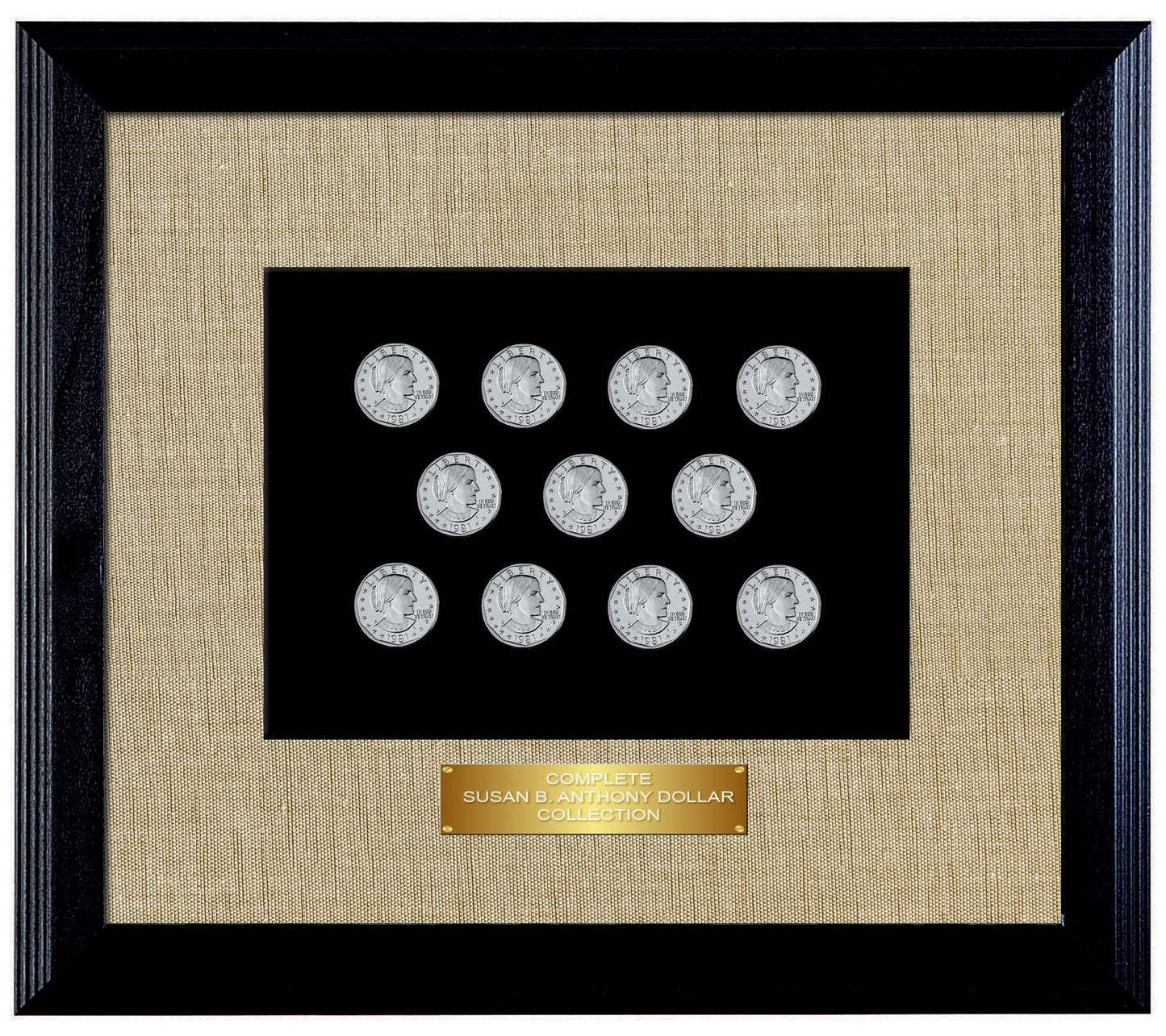 Susan B. Anthony Dollar Coin Collection in WoodFrame