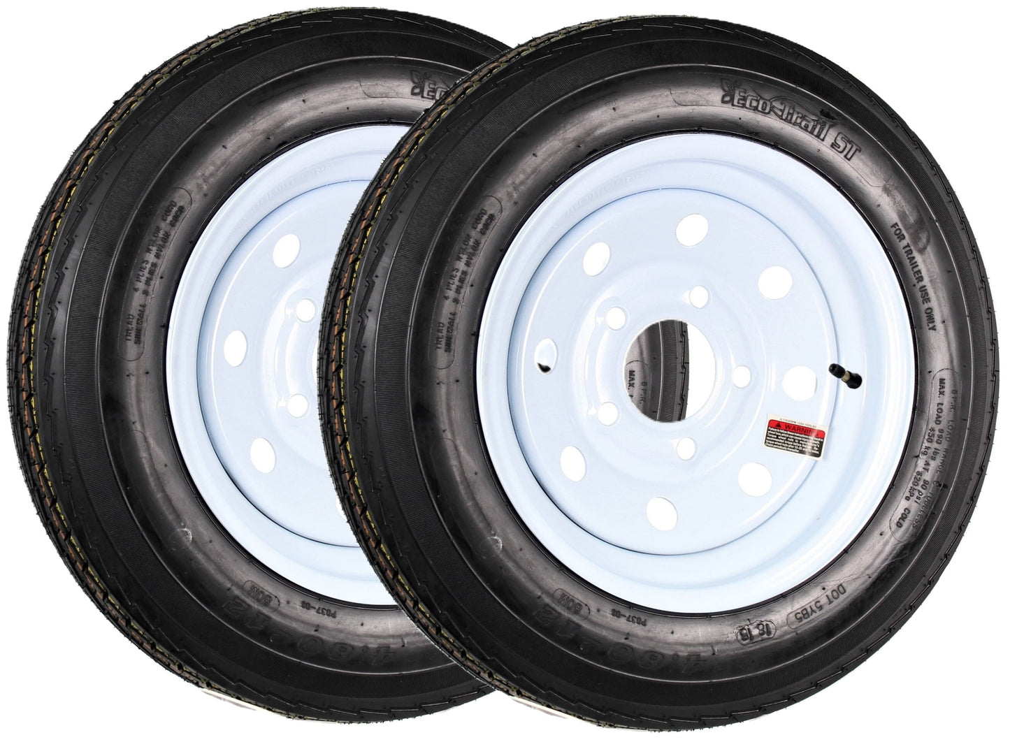 eCustomrim 2-Pack Trailer Tire Rim 480-12 4.80-12 480x12 Load B 5 Lug White Modular Wheel
