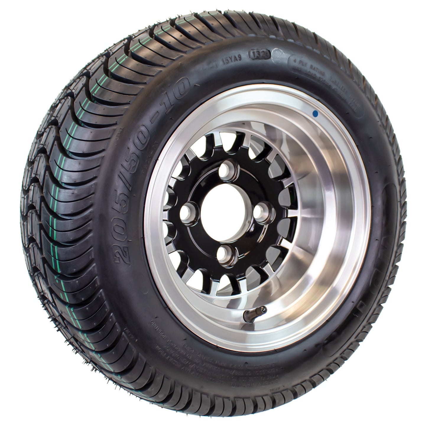 eCustomrim 205/50-10 Trailer Golf Cart ATV Tire On 10X7 Gloss Black Rim A5