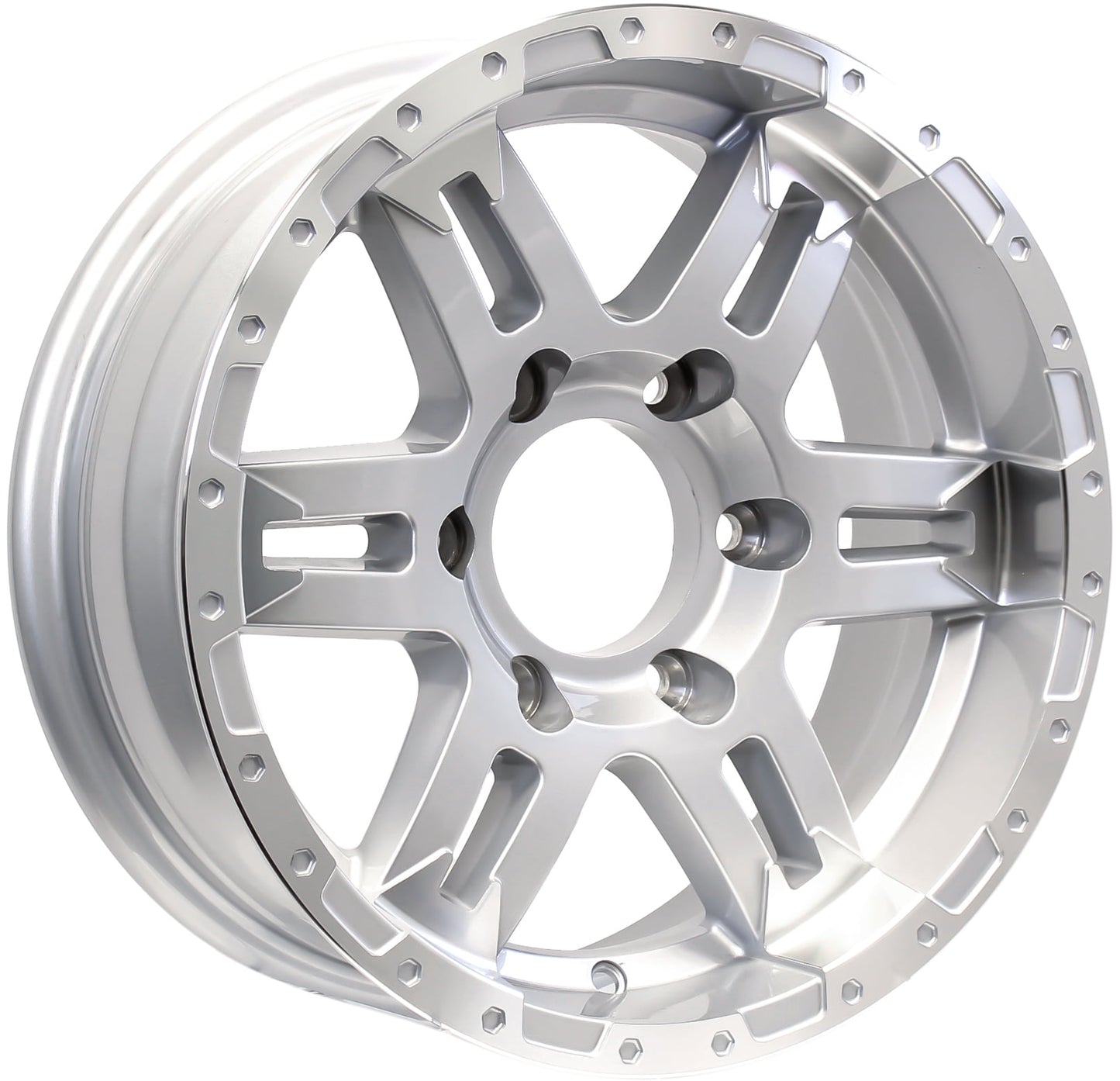 eCustomrim Aluminum Trailer Wheel 15X6 15 X 6 6 Lug 5.5 Center Turismo Silver Rim