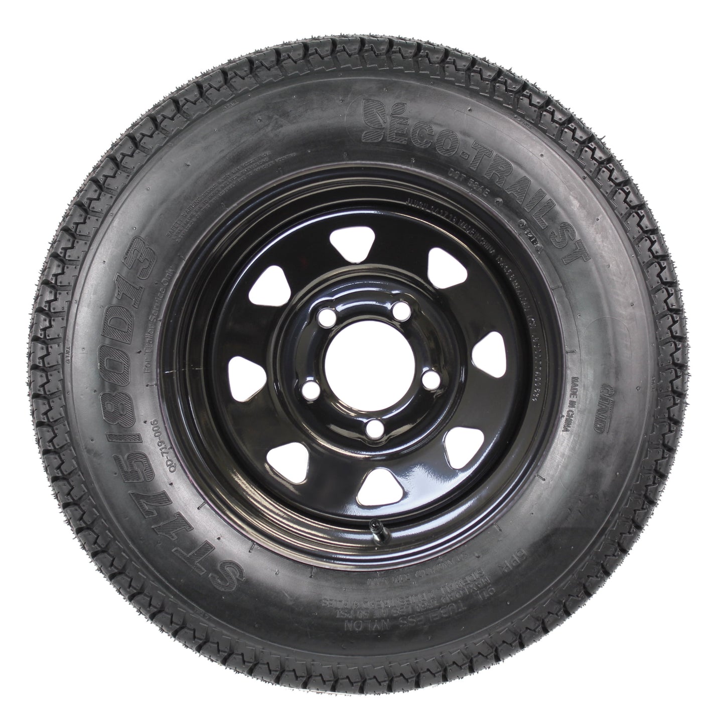 eCustomrim Trailer Tire and Black Wheel Rim ST175/80D13 Load C 175/80 13 in 5 Lug On 4.5