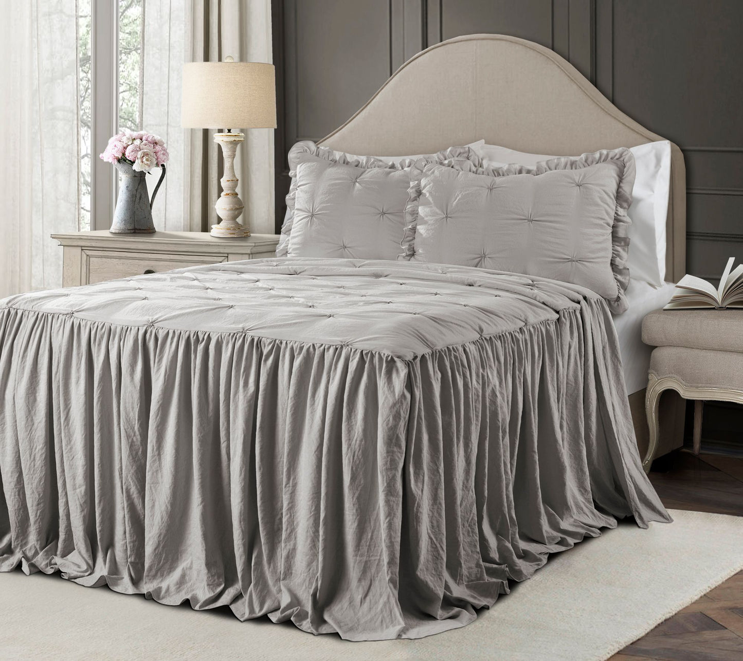 Ravello Pintuck Ruffle Skirt 3-Piece Queen Bedspread By Lush Decor