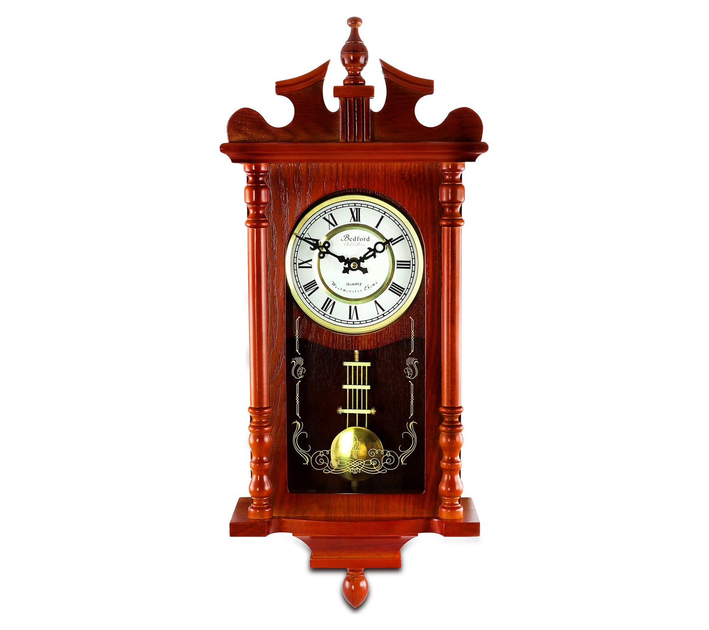 25in Wall Clock with Pendulum and Chime in Redwood Oak Finish