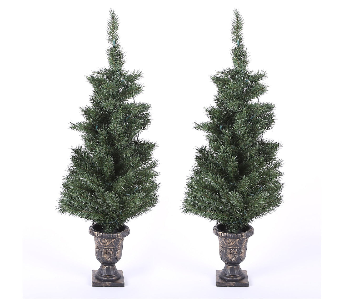LuxenHome Set of 2 Pre-Lit 4ft Porch PVC Trees