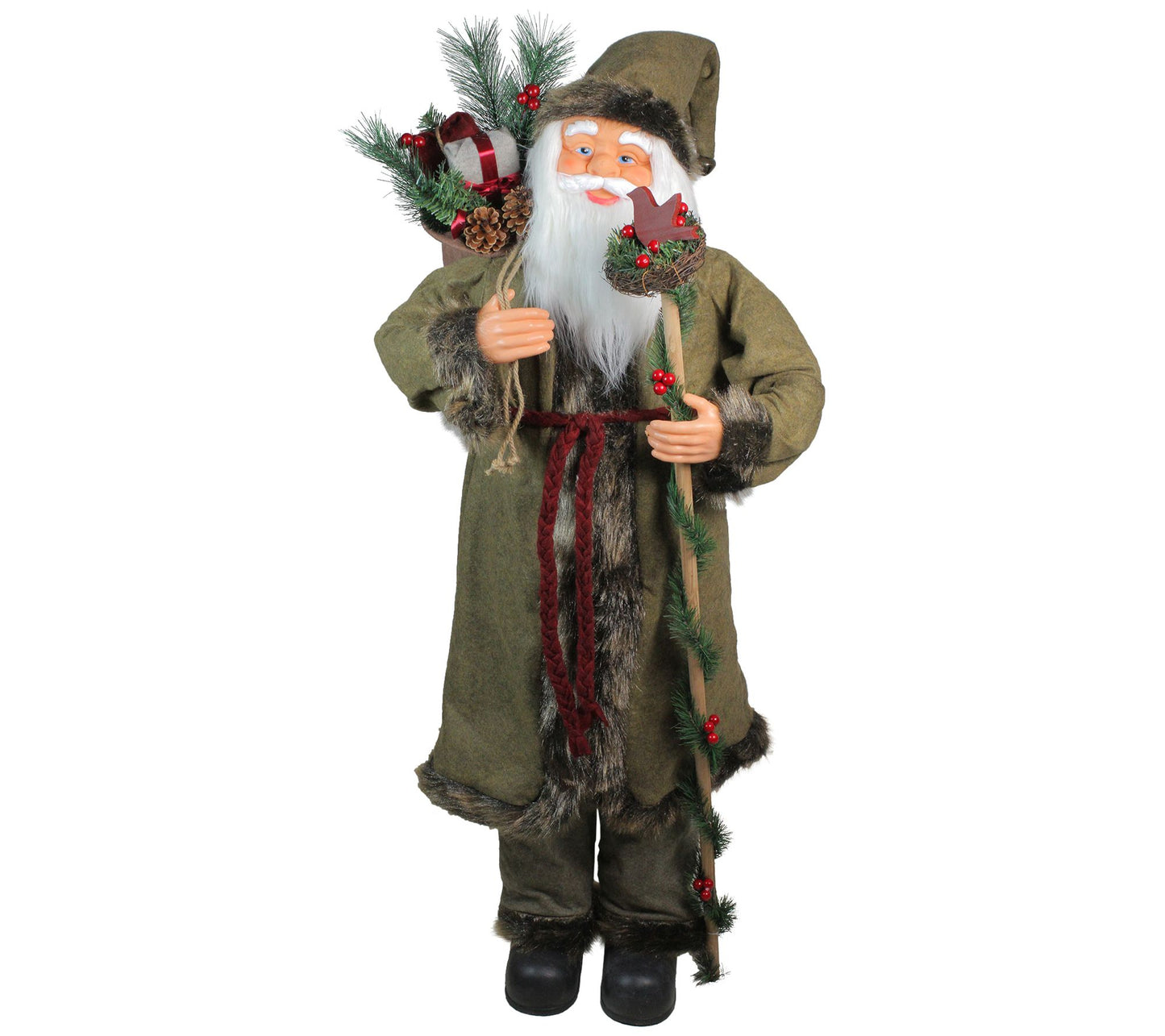 Northlight 51" Green & Red Standing Santa w/ Gift Bag Figurine