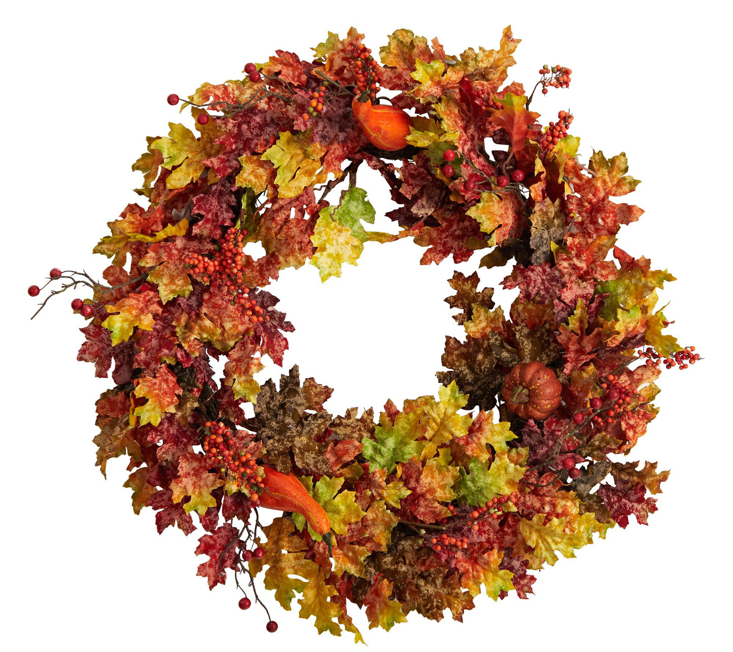 Nearly Natural 32" Autumn Oak Leaf & Pumpkin Wreath