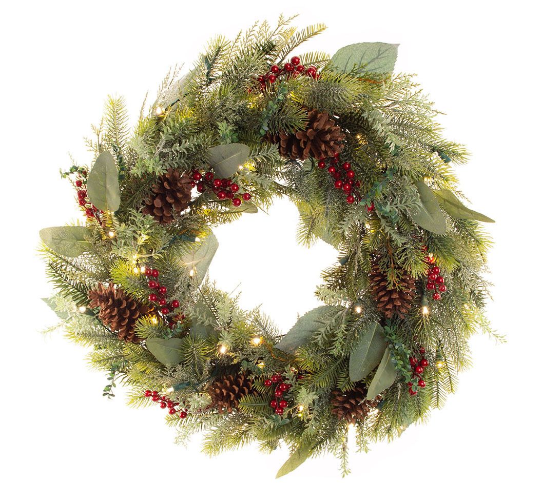 Village Lighting 30" Prelit LED Wreath - WinterFrost