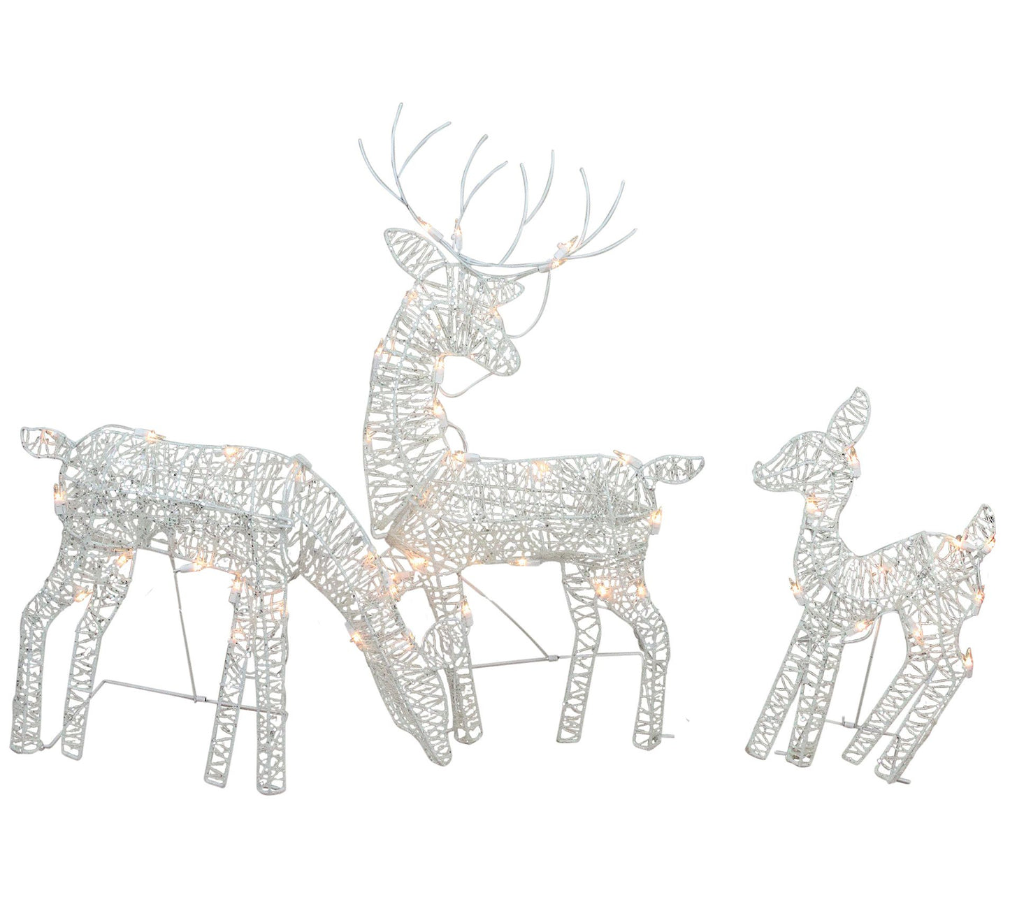 Northlight Set-3 White Glittered Doe Fawn andindeer
