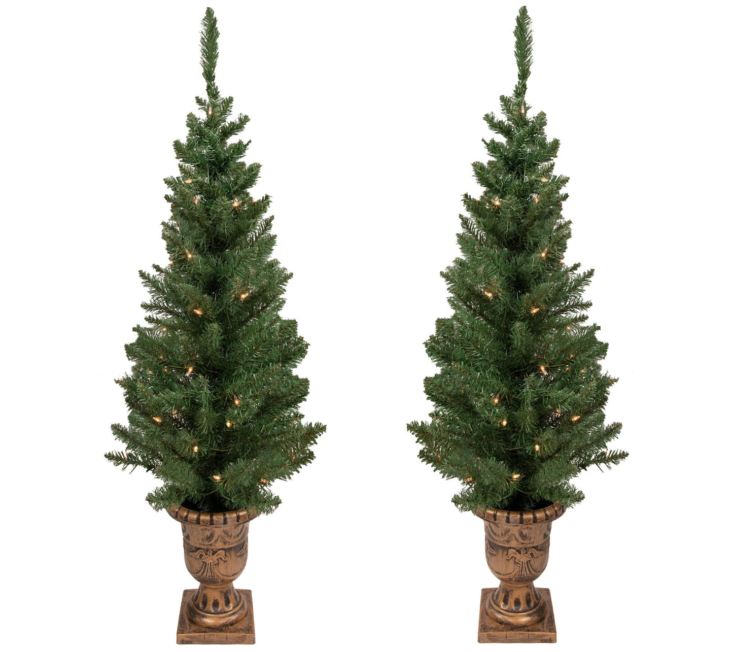Northlight S/2 Pre-Lit Potted Pine Topiary Slim Trees 4'