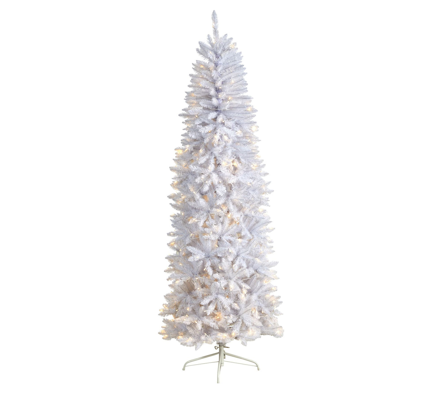 Nearly Natural 7' Slim White Christmas Tree with 300 Lights
