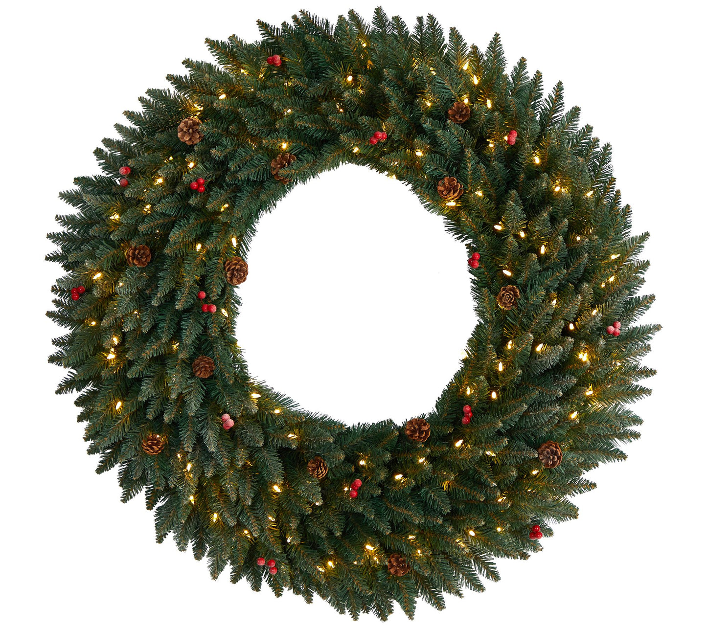 Nearly Natural 4' Large Flocked Christmas Wreath w/150 Lights
