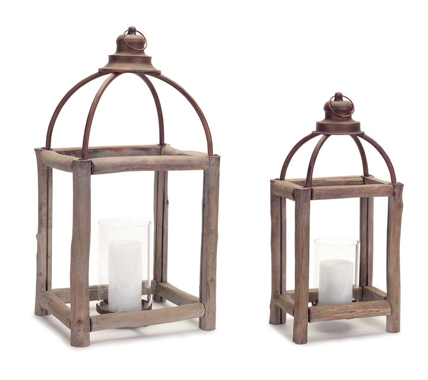Melrose International Wood and Metal Lantern (Set of 2)