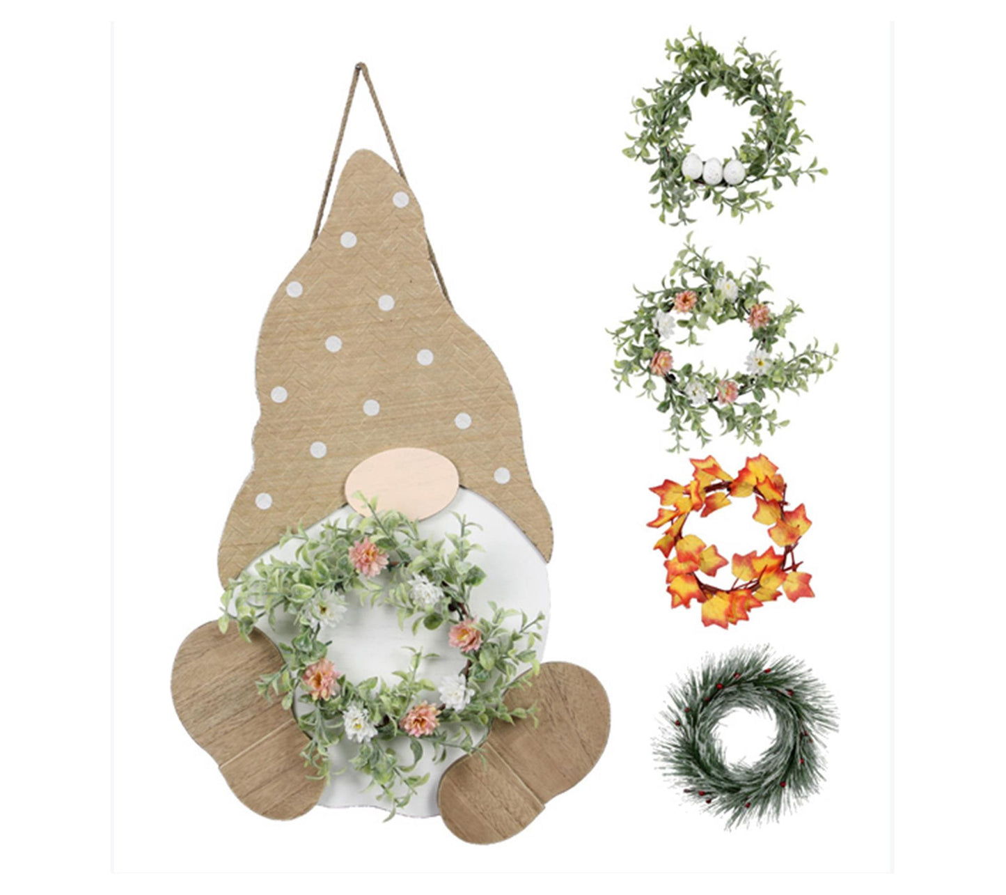 Young's Wood Gnome Wall Door Hanger with 4 Wreaths