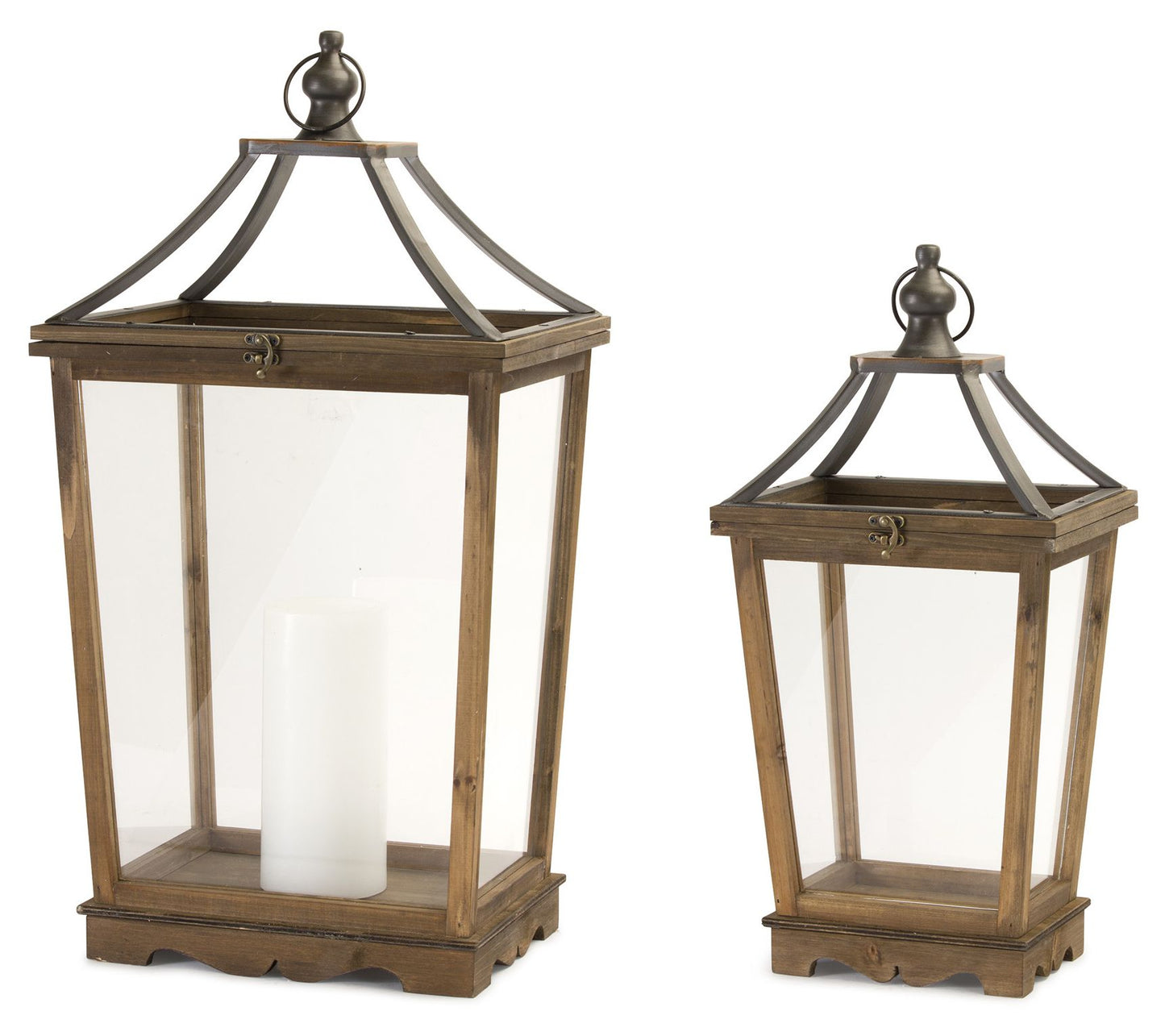 Melrose Wooden Floor Lantern with Open Top (Set of 2)