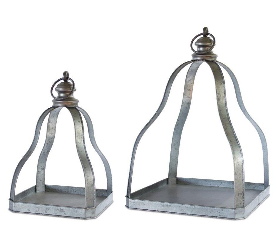 Melrose Galvanized Metal Lantern with Open Design (Set of 2)