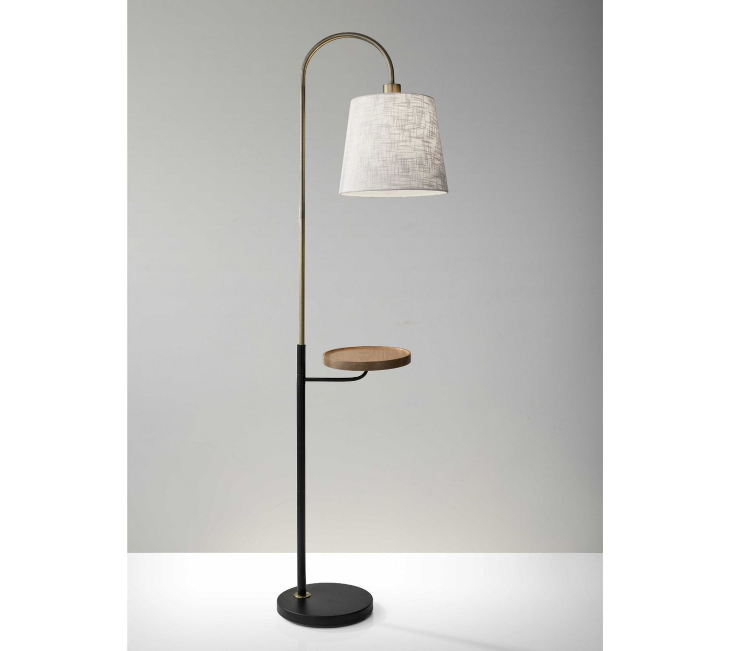 HomeRoots Black Metal Floor Lamp w/USB ChargingWood Shelf