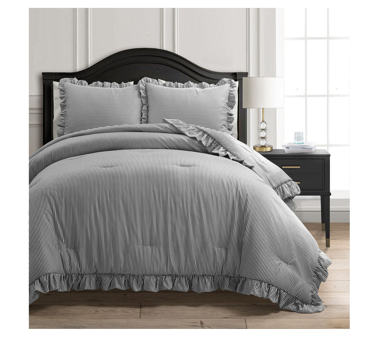 Lush Decor Reyna Stripe Ruffle Soft Comforter 3c F/Q