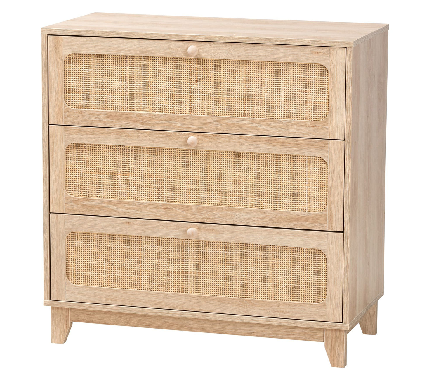 Baxton Studio Elsbeth Wood and Rattan 3-DrawerStorage Cabinet
