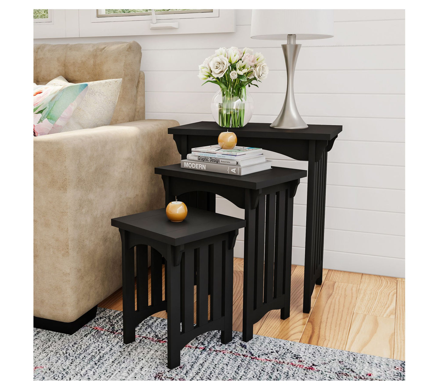 Lavish Home 3 Nesting Tables with Mission StyleLegs