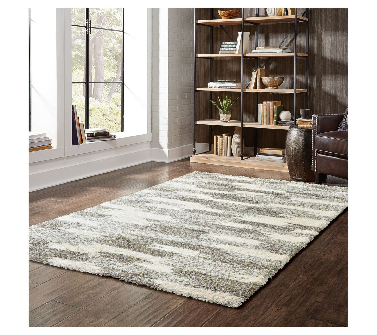 Linden Place Gray Abstract Geometric Shag 5'3"x 7'6" Rug