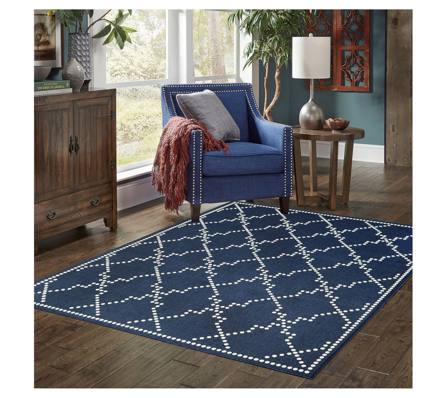 Veranda Living In/Out Navy Geometric Lattice 7'10"x10'10" Rug