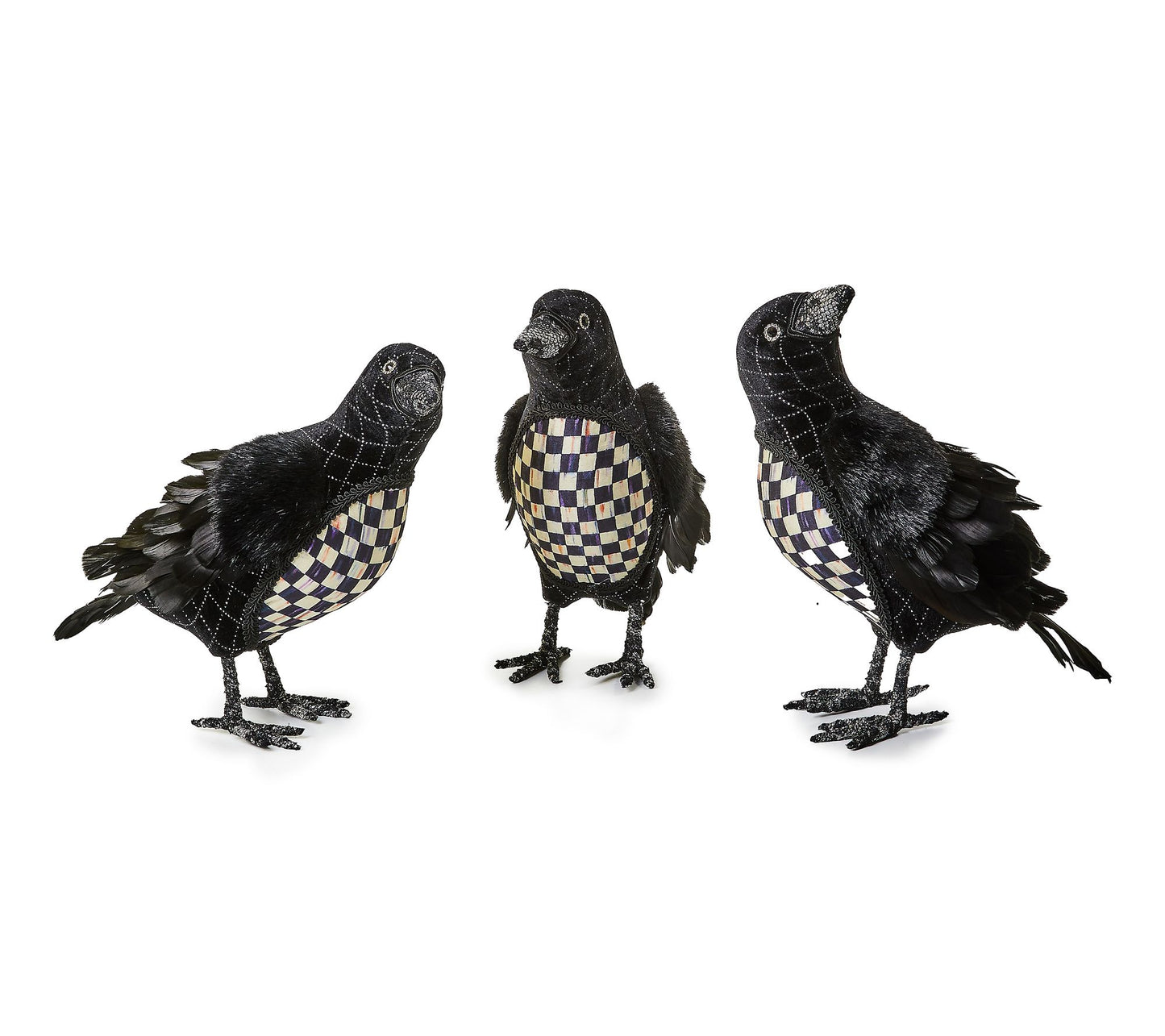 MacKenzie- Childs Set of 3 Velvet & Check Crows