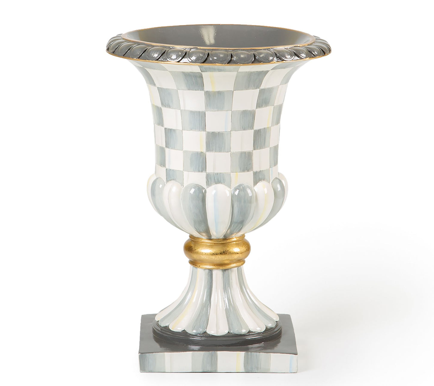 MacKenzie-Childs Sterling Check Pedestal Tabletop Urn