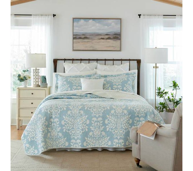 Laura Ashley Rowland Blue King Quilt-Sham Set