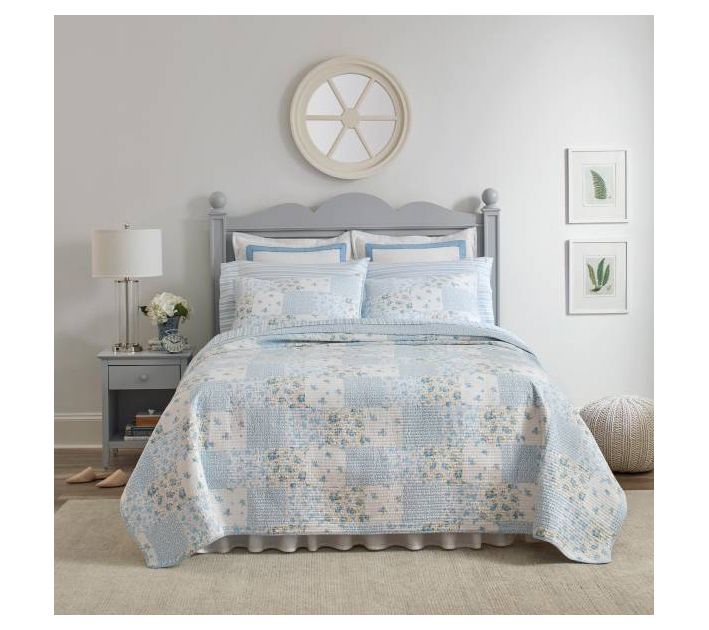 Laura Ashley Kenna Blue Full Queen Quilt-Sham Set
